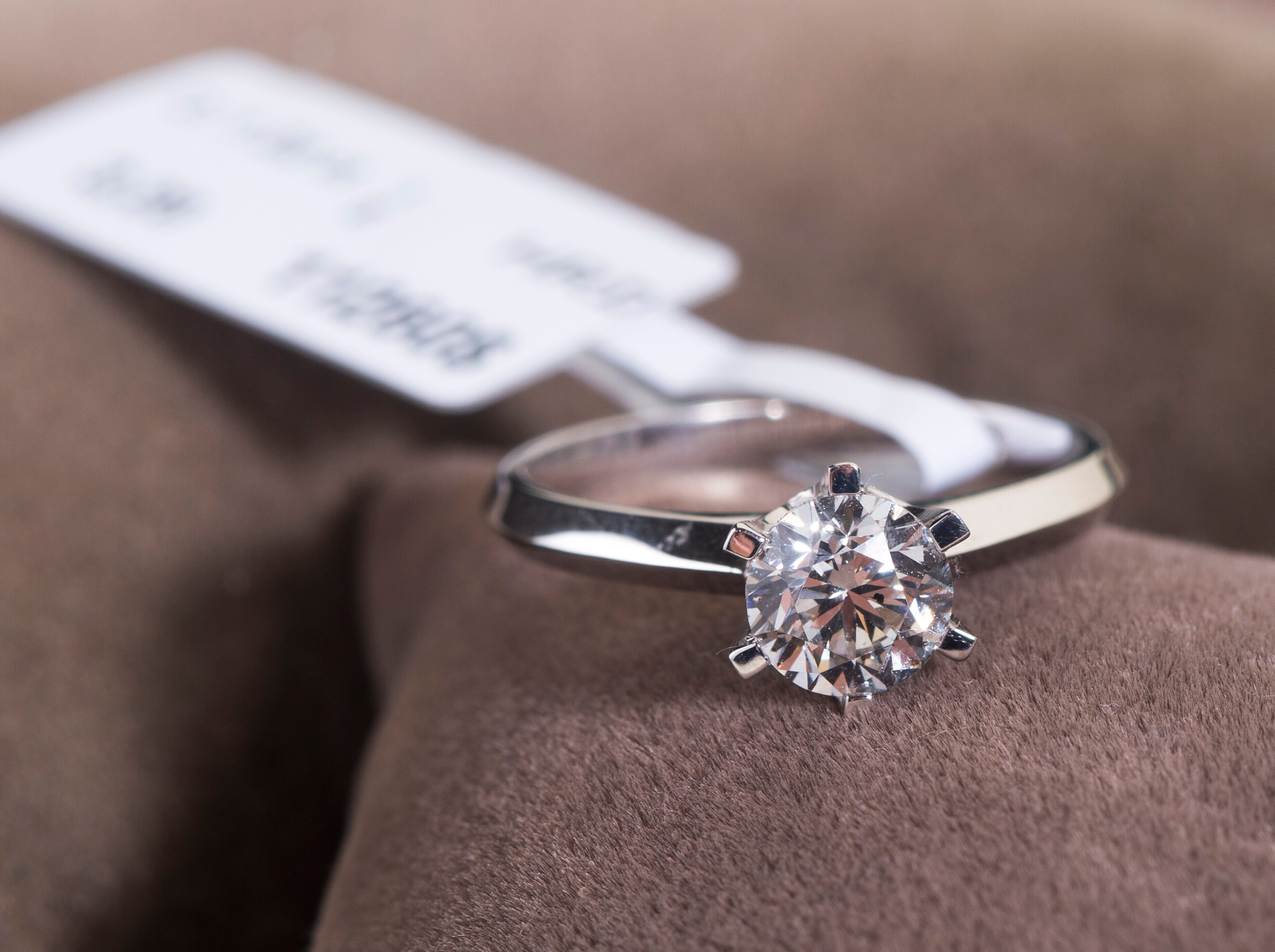 engagement ring with price tag